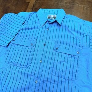 Bugle Boy Button Down Shirt Mens M Blue Striped Short Sleeve Vintage 90s Cotton
